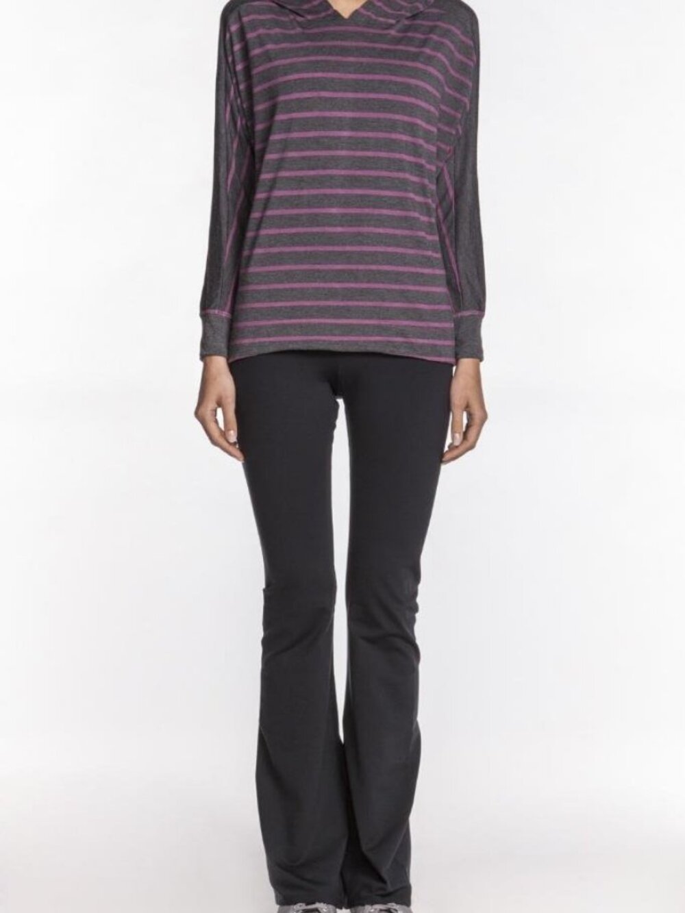 Solow Sport Hi Low Long Sleeve Hoodie Bayberry Purple Stripe Jersey NWT XS - Picture 4 of 4